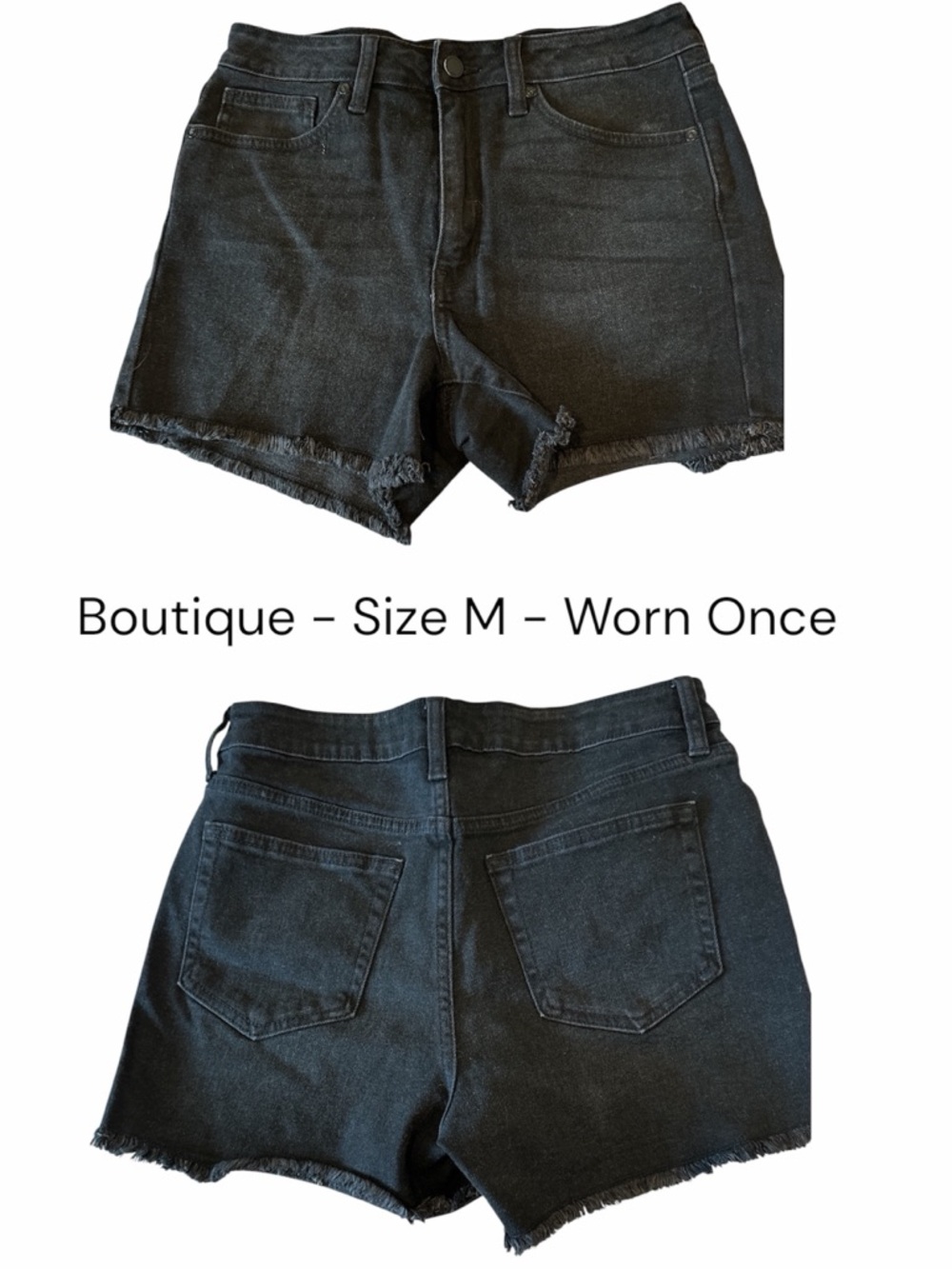 Black Denim Frayed Hem Women's Shorts - Size M